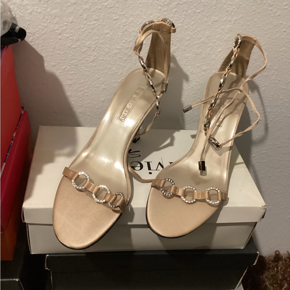 Enzo Angiolini Gold Chain-Embellished Heels